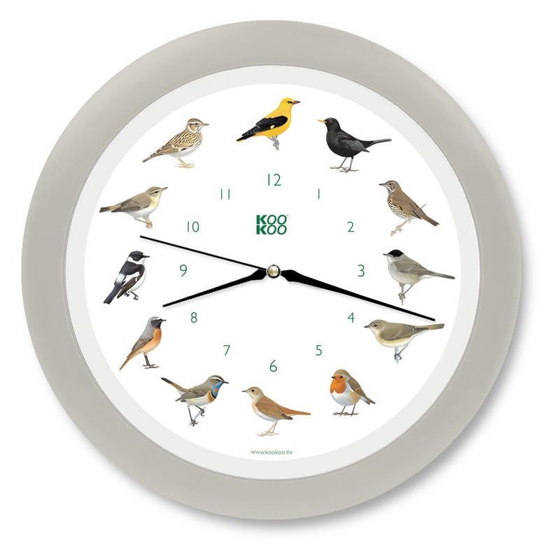 KOOKOO Singvogel Silk-Grey, Singing birdclock Includes 12 Genuine Original Field Recordings from Native Songbirds - Image 1